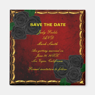 Gothic Black Roses Blood Red Wedding Save The Date Magnet