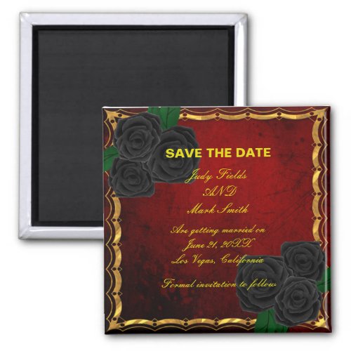 Gothic Black Roses Blood Red Wedding Save The Date Magnet