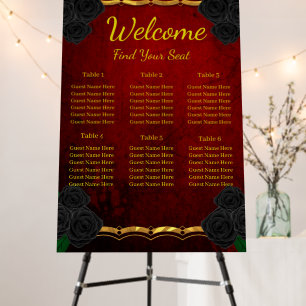 Gothic Black Roses Blood Red Wedding Seating Chart Foam Board