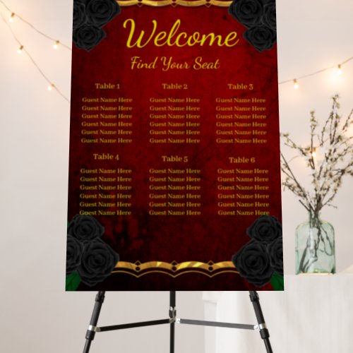 Gothic Black Roses Blood Red Wedding Seating Chart Foam Board
