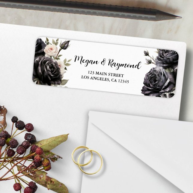 Gothic Black Roses Floral Wedding Return Address Label (Creator Uploaded)