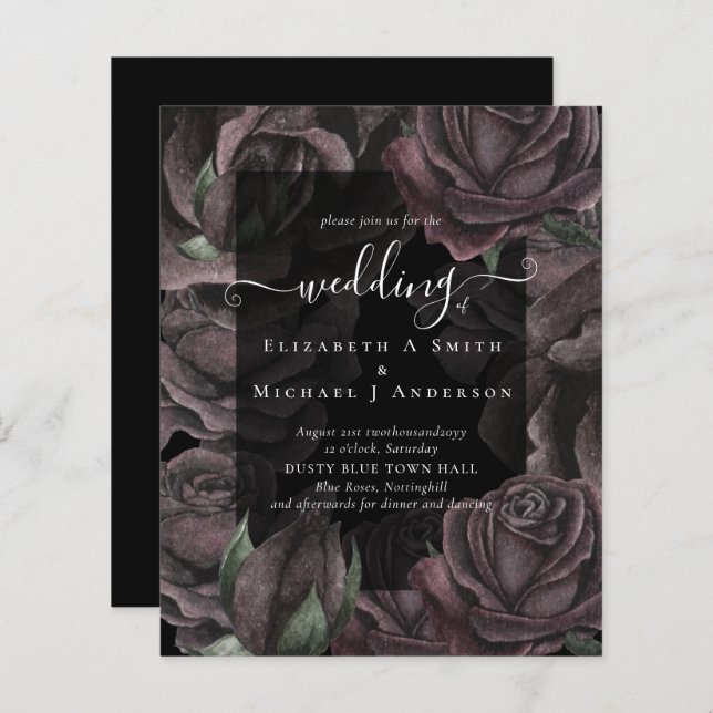 Gothic Black Roses Goth Wedding Invite (Front/Back)