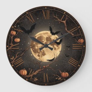 Gothic Black Roses & Moon Phases Halloween Clock