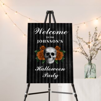 Gothic Black Roses & Skull Halloween Party Welcome