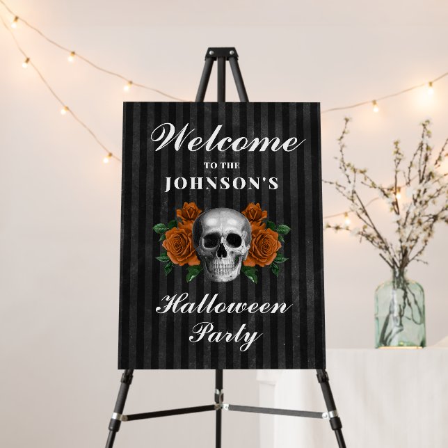 Gothic Black Roses & Skull Halloween Party Welcome Foam Board (In Situ (Stand))