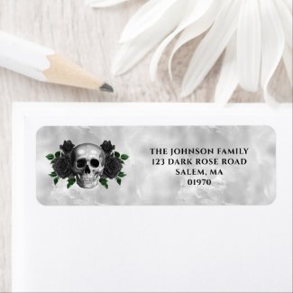 Gothic Black Roses Skull Halloween Return Address