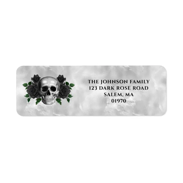 Gothic Black Roses Skull Halloween Return Address Label | Zazzle
