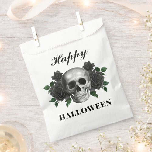 Gothic Black Roses  Skull Happy Halloween Favor Bag