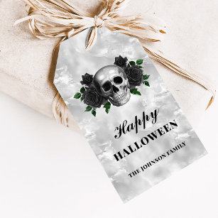 Gothic Black Roses & Skull Happy Halloween Gift Tags