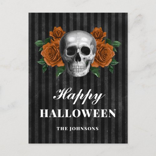 Gothic Black Roses  Skull Happy Halloween Postcard