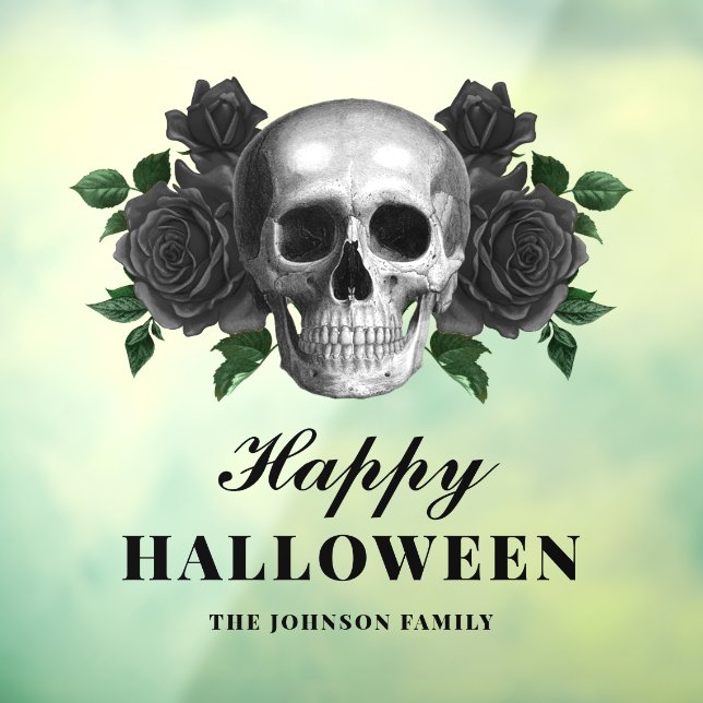  Gothic Black Roses & Skull Happy Halloween  Window Cling (Sheet 3)