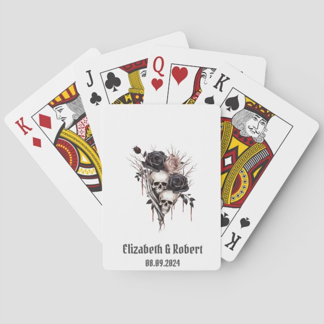 Gothic Black Roses Skulls Wedding  Poker Cards (Back)