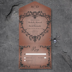 Gothic Black & Rust Filigree Heart No Dinner All In One Invitation