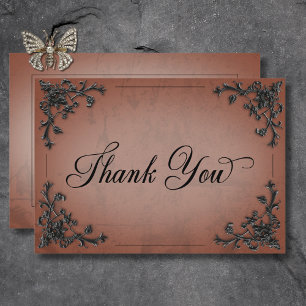 Gothic Black & Rust Filigree Heart Wedding Thank You Card