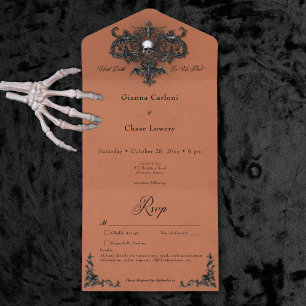 Gothic Black & Rust Halloween Filigree No Dinner All In One Invitation