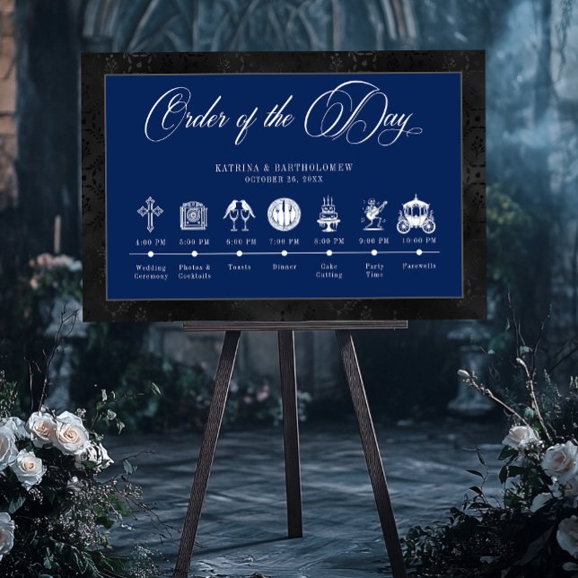 Gothic Black Satin Damask Blue Wedding Timeline Foam Board (Gothic Black Satin Damask Blue Wedding Timeline Foam Board)
