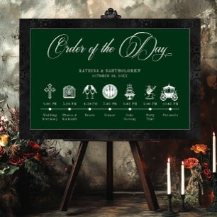 Gothic Black Satin Damask Green Wedding Timeline Foam Board