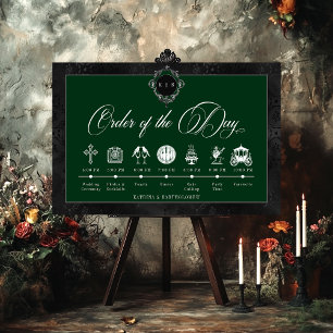 Gothic Black Satin Damask Green Wedding Timeline Foam Board