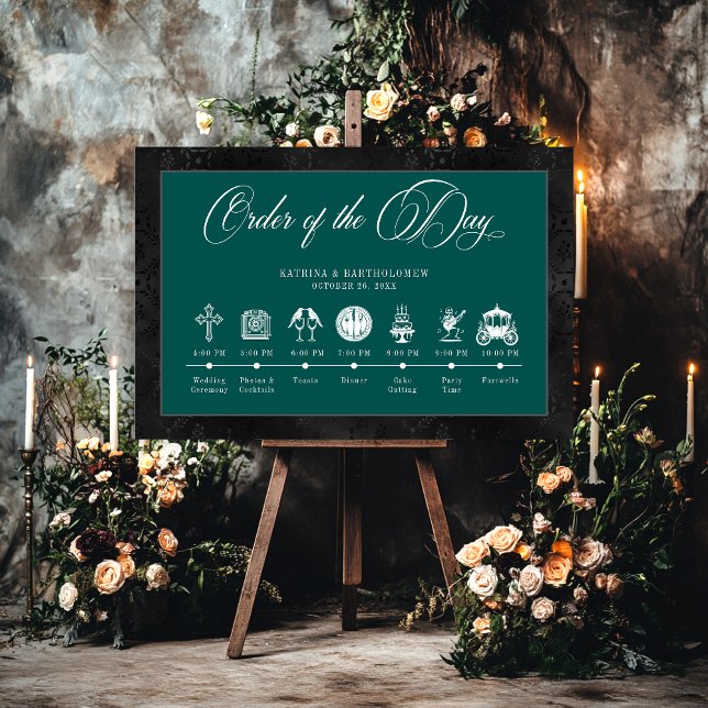 Gothic Black Satin Damask Teal Wedding Timeline Foam Board (Gothic Black Satin Damask Teal Wedding Timeline Foam Board)