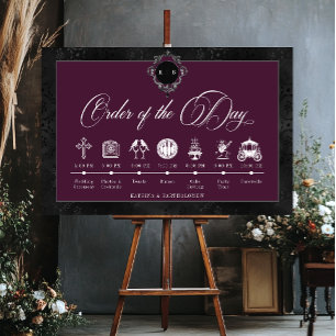 Gothic Black Satin Damask Wine Wedding Timeline Foam Board