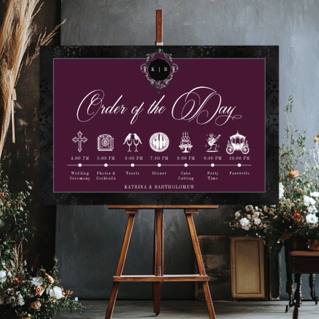 Gothic Black Satin Damask Wine Wedding Timeline Foam Board (Gothic Black Satin Damask Wine Wedding Timeline Foam Board)