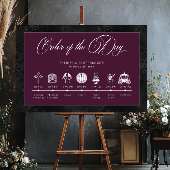 Gothic Black Satin Damask Wine Wedding Timeline Foam Board (Gothic Black Satin Damask Wine Wedding Timeline Foam Board)