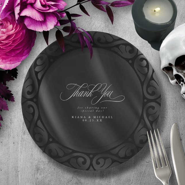 Gothic Black Scrollwork & Satin Wedding ID866 Paper Plates (Creator Uploaded)