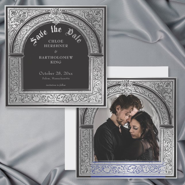 Gothic Black Silver Medieval Photo Wedding Save The Date (Gothic Black Silver Medieval Photo Wedding Save The Date
)