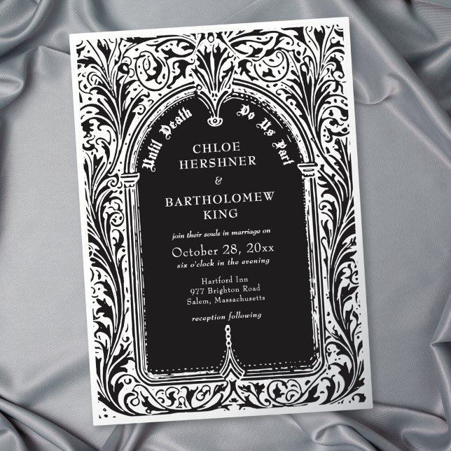 Gothic Black Silver Medieval Until Death Wedding Foil Invitation (Gothic Black Silver Medieval Until Death Wedding Foil Invitation)