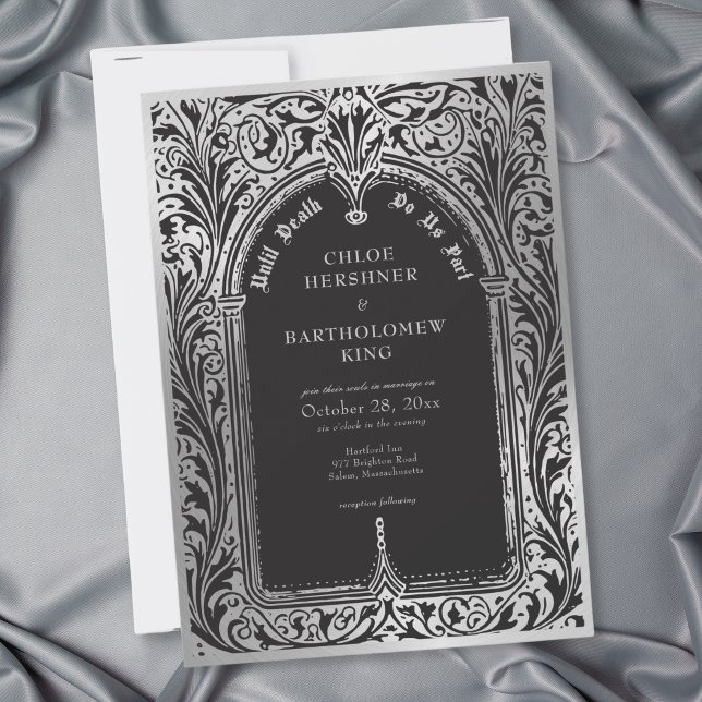 Gothic Black Silver Medieval Until Death Wedding Invitation (Gothic Black Silver Medieval Until Death Wedding Invitation)
