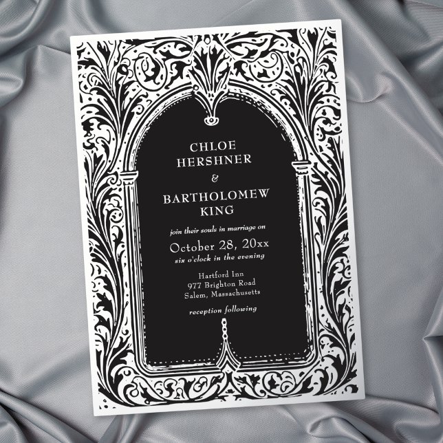Gothic Black Silver Medieval Wedding Foil Invitation (Gothic Black Silver Medieval Wedding Foil Invitation)