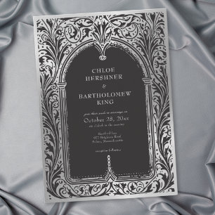 Gothic Black Silver Medieval Wedding Invitation