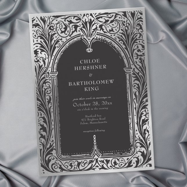 Gothic Black Silver Medieval Wedding Invitation (Gothic Black Silver Medieval Wedding Invitation)