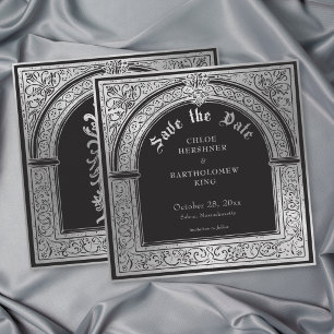 Gothic Black Silver Medieval Wedding Save The Date