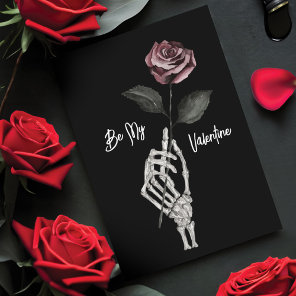 Gothic Black Skeleton Hand Rose Valentine's Day Holiday Card