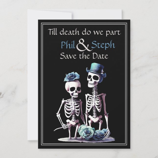 Gothic, black, skeleton save the date invitation (Front)