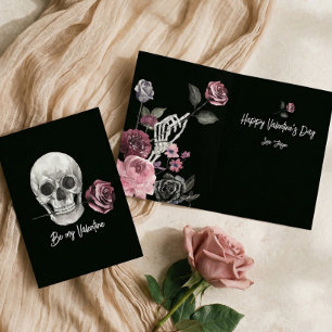 Gothic Black Skeleton Skull Rose Valentine's Day Holiday Card