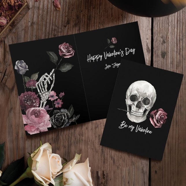 Gothic Black Skeleton Skull Rose Valentine's Day Holiday Card (Gothic Black Skeleton Scull Rose Valentine's Day Holiday Card)