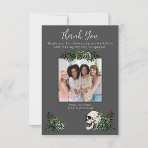 Gothic Black Skull and Flowers Irish Bridal Shower Thank You Card