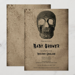 Gothic Black Skull Antique Baby Shower Invitation