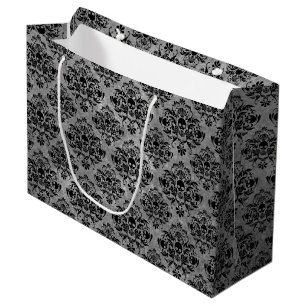 Gothic Black Skull Grunge Damask Pattern Large Gift Bag