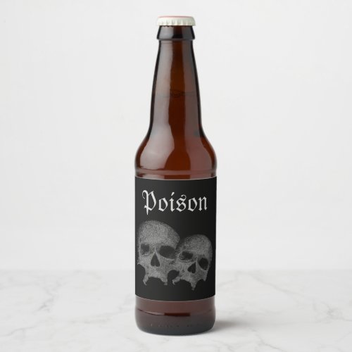 Gothic Black Skull Poison Halloween Party Decor Beer Bottle Label