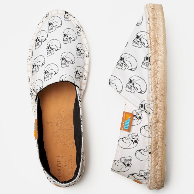 Gothic Black Skull Side View #2, White Canvas Espadrilles (Side)