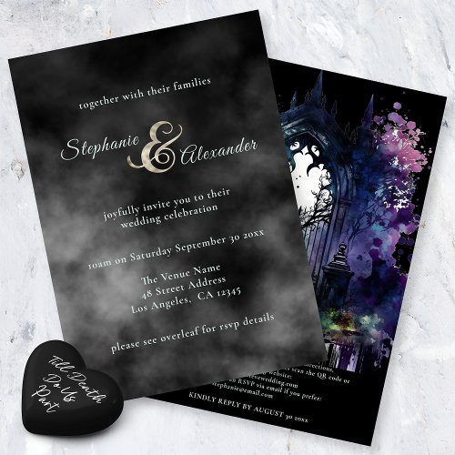Gothic Black Smoke Cemetery Wedding Invitation