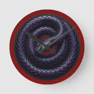 Gothic Black Snake Neon Purple Coiled Serpent Wall Round Clock