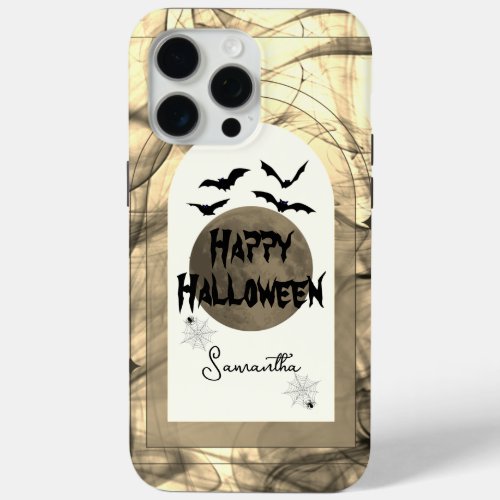 Gothic Black Spider Web Moon Bats Happy Halloween iPhone 15 Pro Max Case