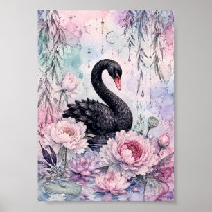 Gothic Black Swan Celestial Whimsigoth Pastel Art Poster