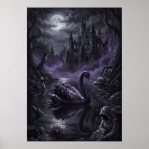 Gothic Black Swan Dark Lake Art Print
