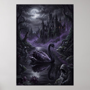 Gothic Black Swan Dark Lake Art Print