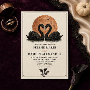 Gothic Black Swans Halloween Wedding Invitation